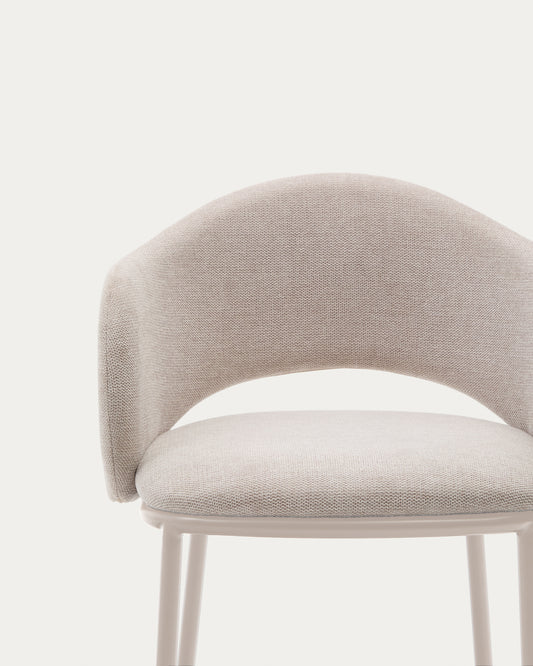 Maia chair in beige chenille and steel legs in beige finish, FSC Mix Credit, 65 cm