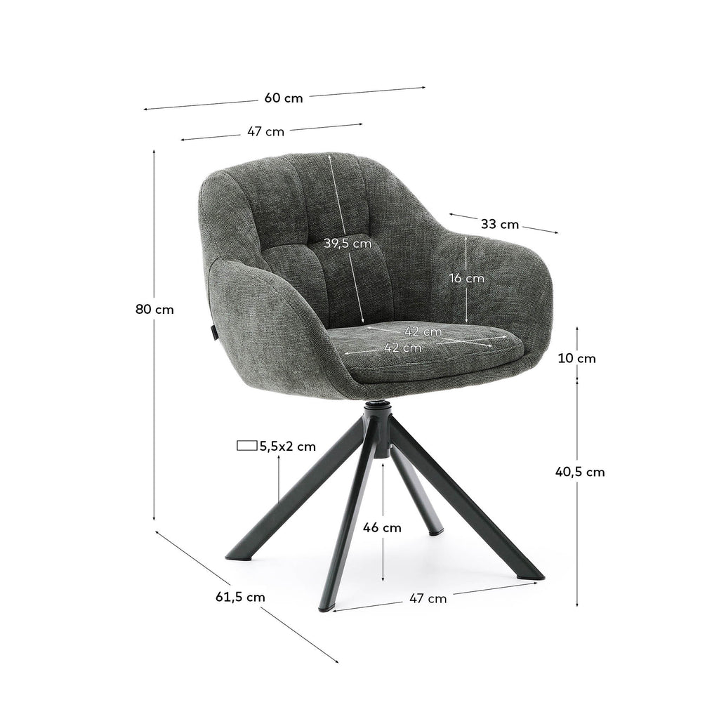 Dorina okretna stolica od zelenog ženila i čeličnih nogu u zelenoj boji