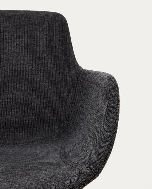 tissiana self-centering swivel chair in dark gray chenille and matte black aluminum