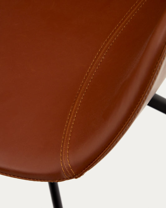 tissiana self-centering swivel chair in synthetic brown leather and matte black aluminum
