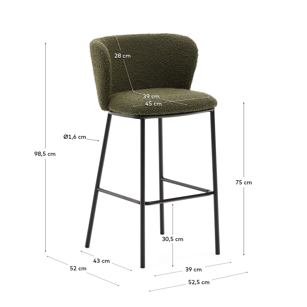 Ciselia chair in green buckle and black steel, height 75 cm, FSC Mix Credit