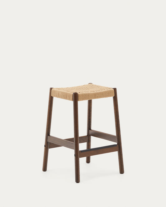 Yalia stool in solid oak wood with walnut finish and rope seat, height 65 cm, FSC Mix Credit