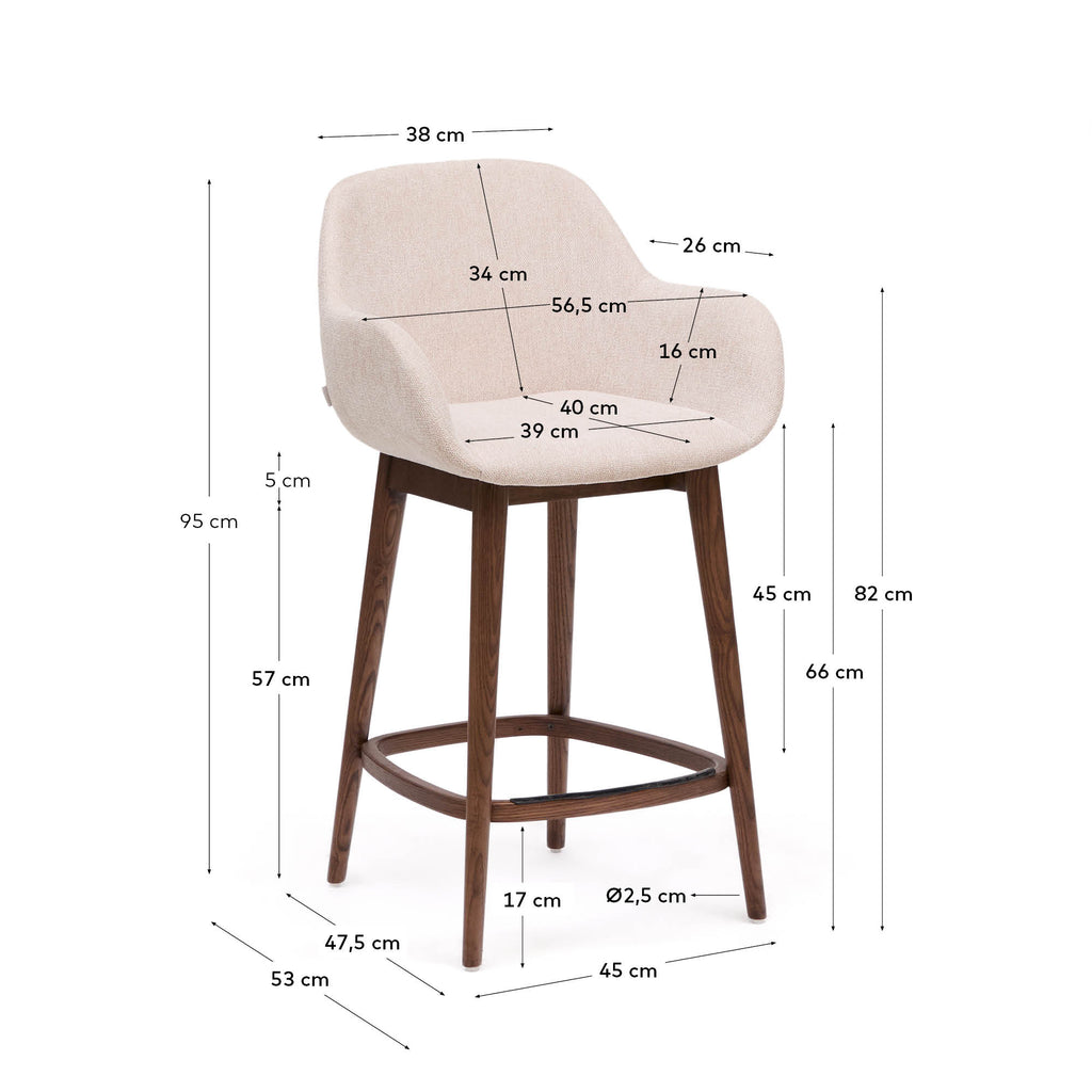 Konna stool in beige and solid ash wood in a dark finish, 65 cm
