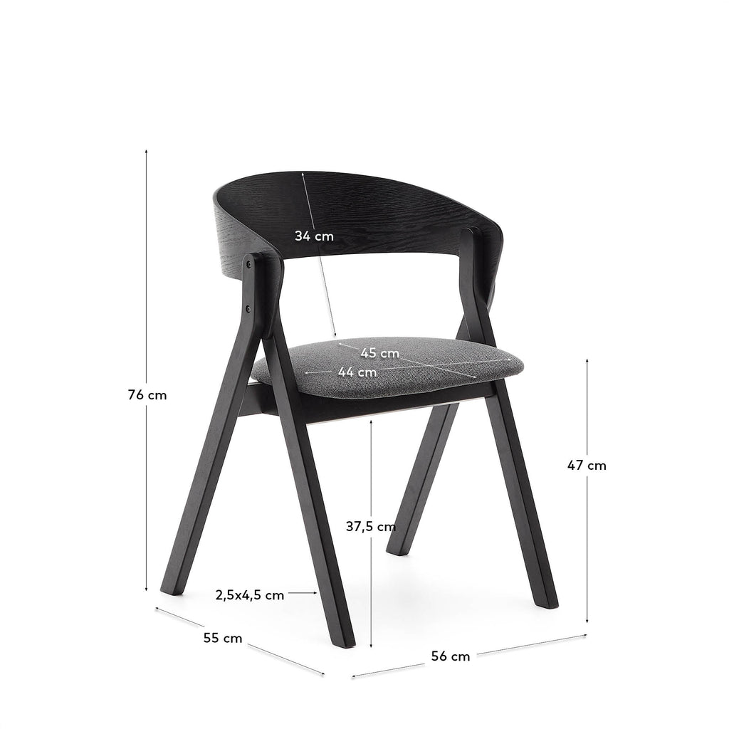 Godia stolica od jasenovog furnira i punog gumenog drveta sa crnom završnom obradom i sivim ženilom