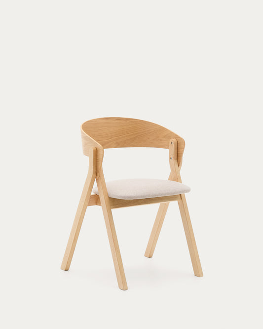 Godia stolica od jasenovog furnira i punog gumenog drveta sa prirodnom završnom obradom i bež ženilom