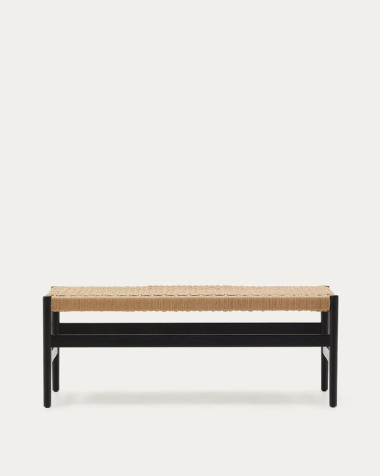 Zaide bench in solid oak wood with black finish and rope seat, 120 cm, FSC Mix Credit