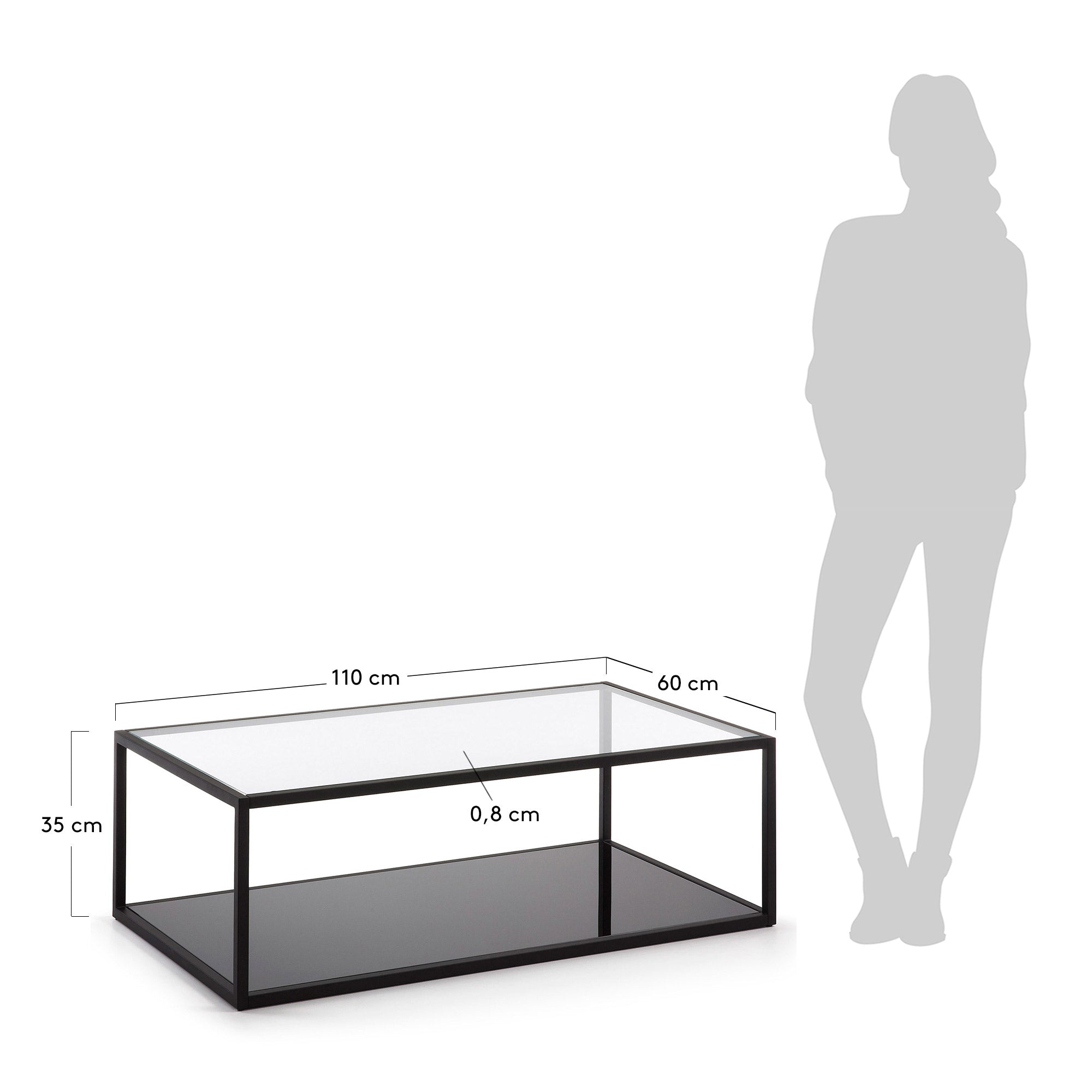 Blackhill crni pravougaoni sto za kafu, 110 x 60 cm
