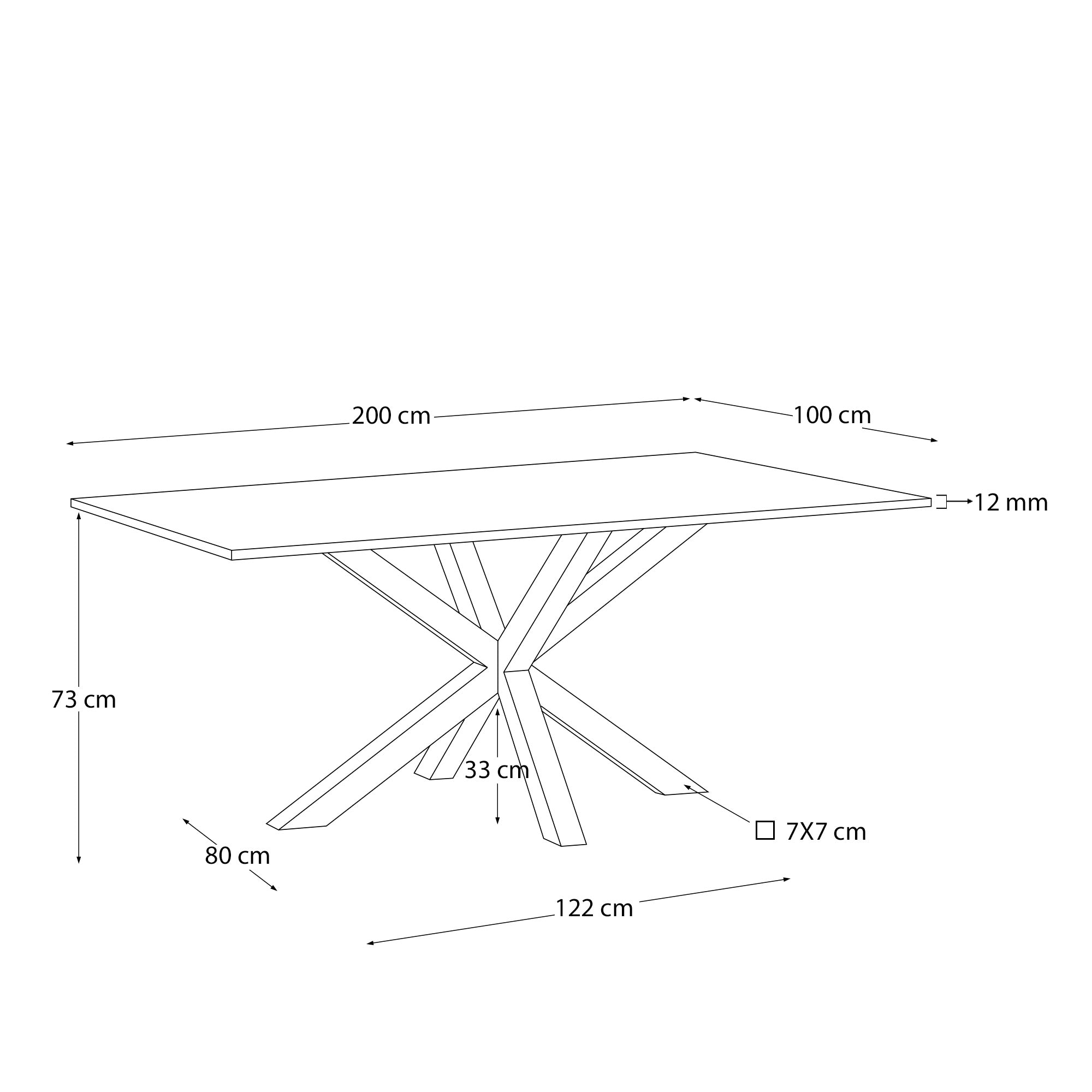 Argo sto od crnog stakla sa čeličnim nogama u završnoj obradi imitacije drveta, 200 x 100 cm