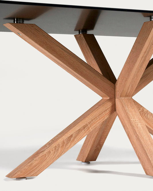 Argo table with black glass and steel legs with wood finish 200 x 100 cm