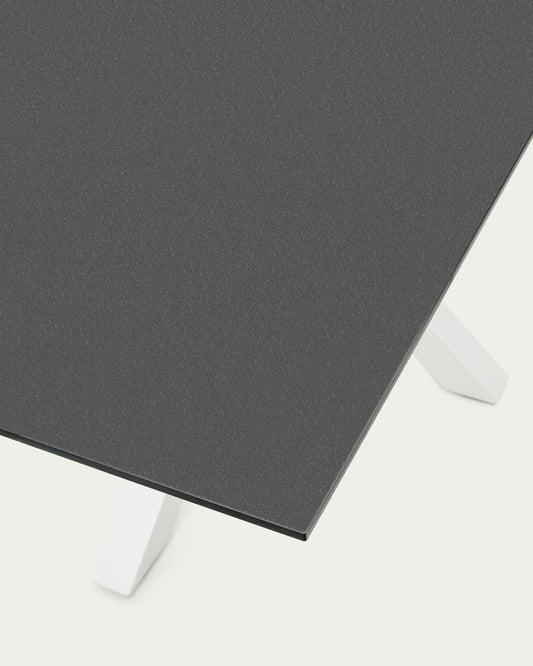 Argo table in matte black glass and steel legs with black finish 160 x 90 cm