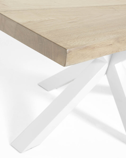 Argo table with oak veneer, bleached wood and white steel legs, 160 x 90 cm