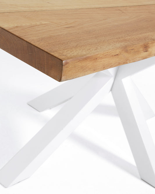 Argo table with oak veneer, natural finish and steel legs with white finish, 160 x 90 cm