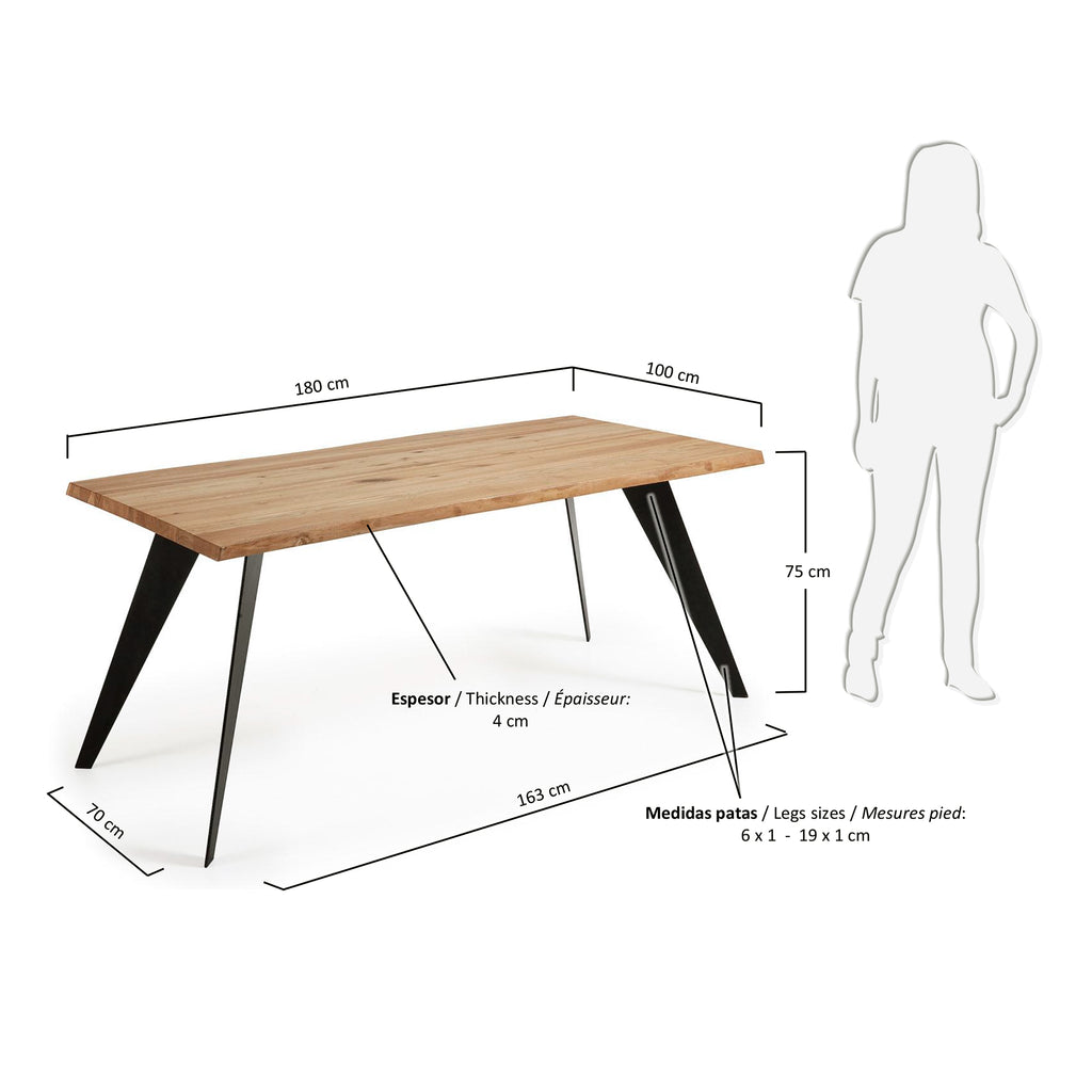 Couch made of oak veneer with a natural finish and steel legs with a black finish 180 x 100 cm