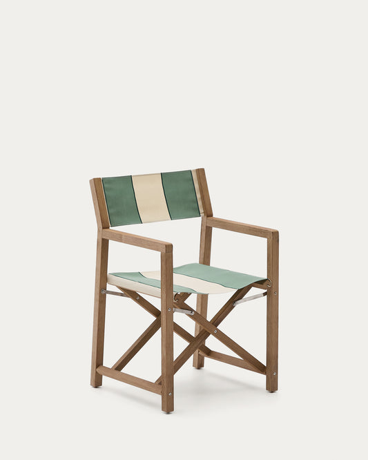 Wilara zelena i bež prugasta sklopiva stolica na otvorenom od FSC 100% punog bagremovog drveta