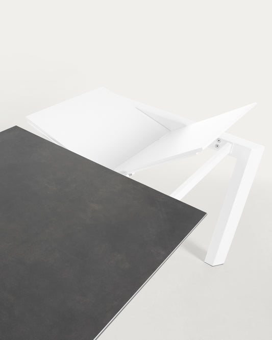 Axis porcelain pull-out table in Volcano Rock finish with white legs 160 (220) cm