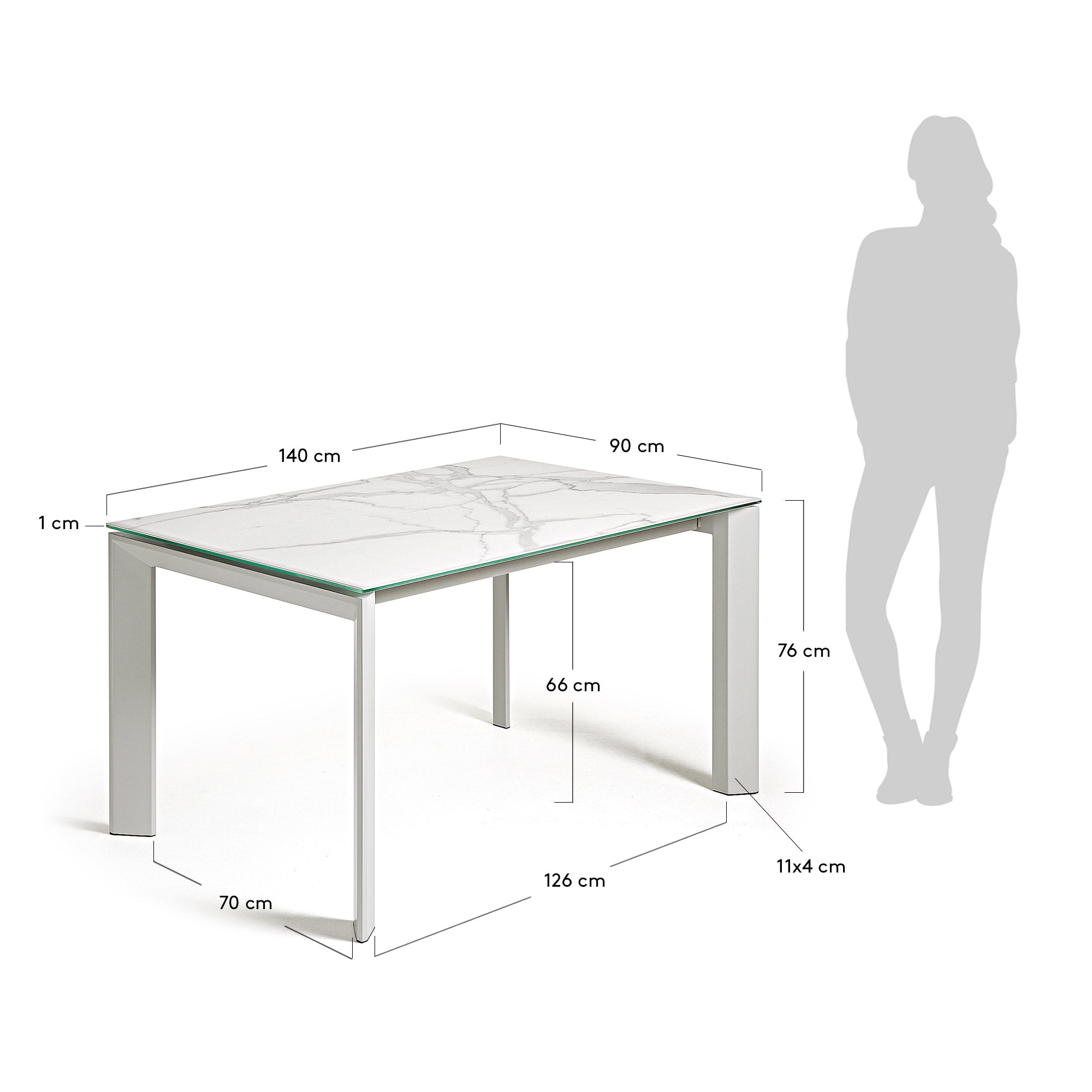 Axis porcelanski sto na razvlačenje u belom kalos završnoj obradi sa sivim nogama 140 (200) cm