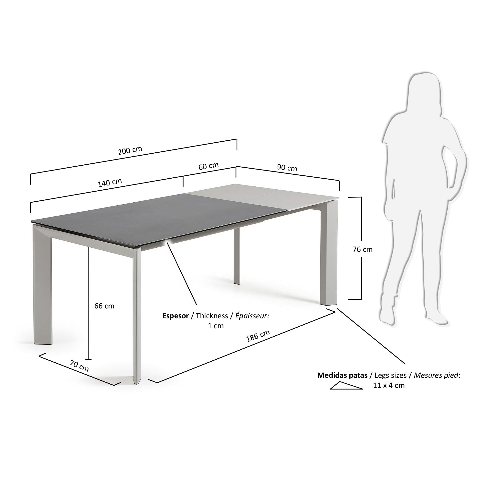 Axis porcelanski sto na izvlačenje u obradi Volcano Rock sa sivim nogama 140 (200) cm