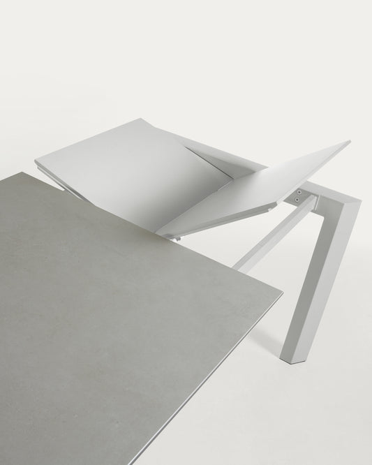 Axis porcelain pull-out table in Hydra Lead finish with gray legs 160 (220) cm