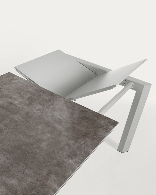 Axis Ceramic Extendable Table with Vulcano Ceniza Finish and Gray Steel Legs 160 (220) cm