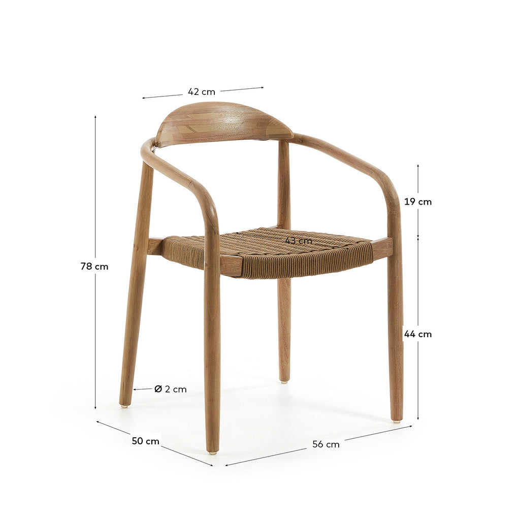 Nina stolica za slaganje od punog bagremovog drveta i bež sedišta od užeta FSC 100%