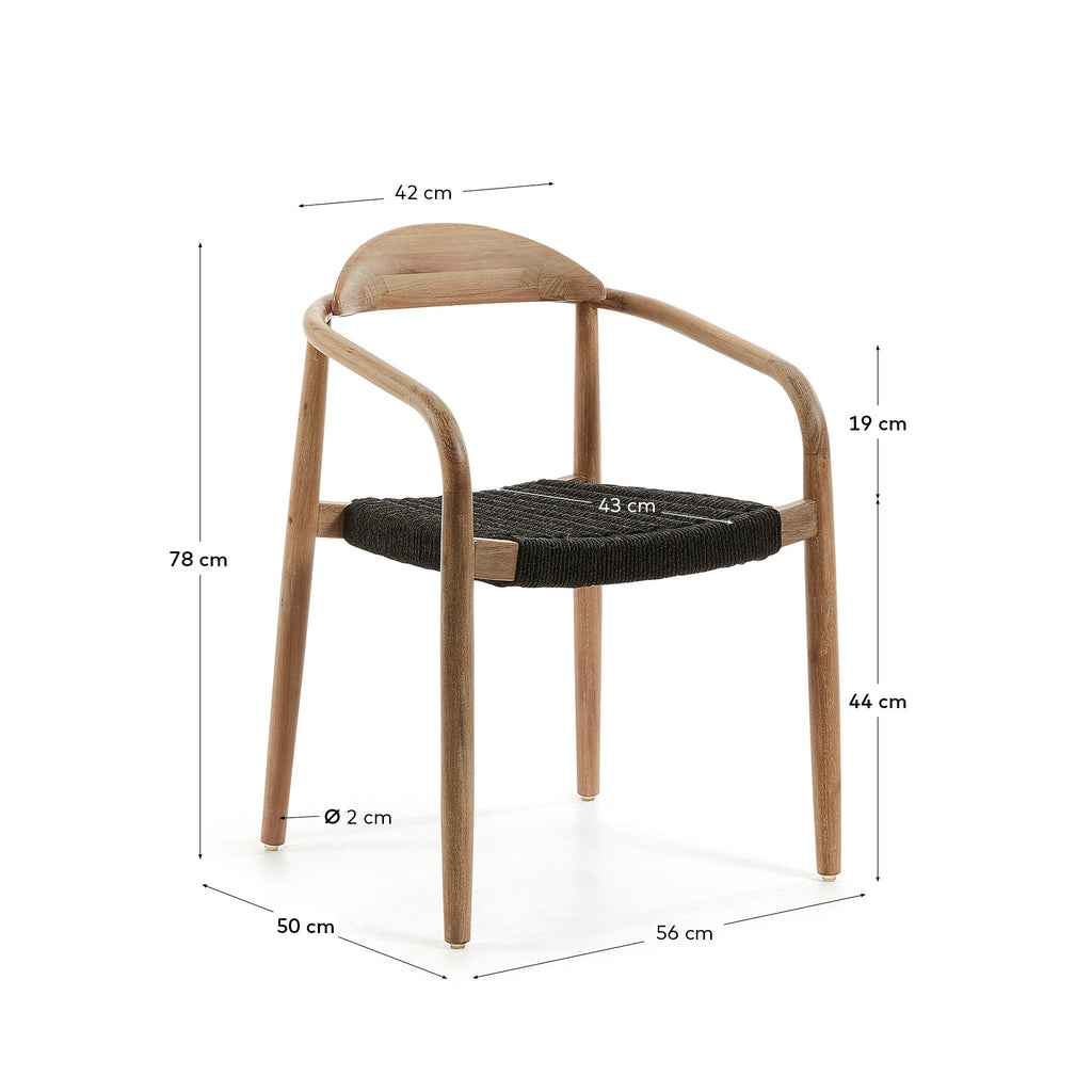 Nina stolica za slaganje od punog bagremovog drveta i sedište od crnog užeta FSC 100%