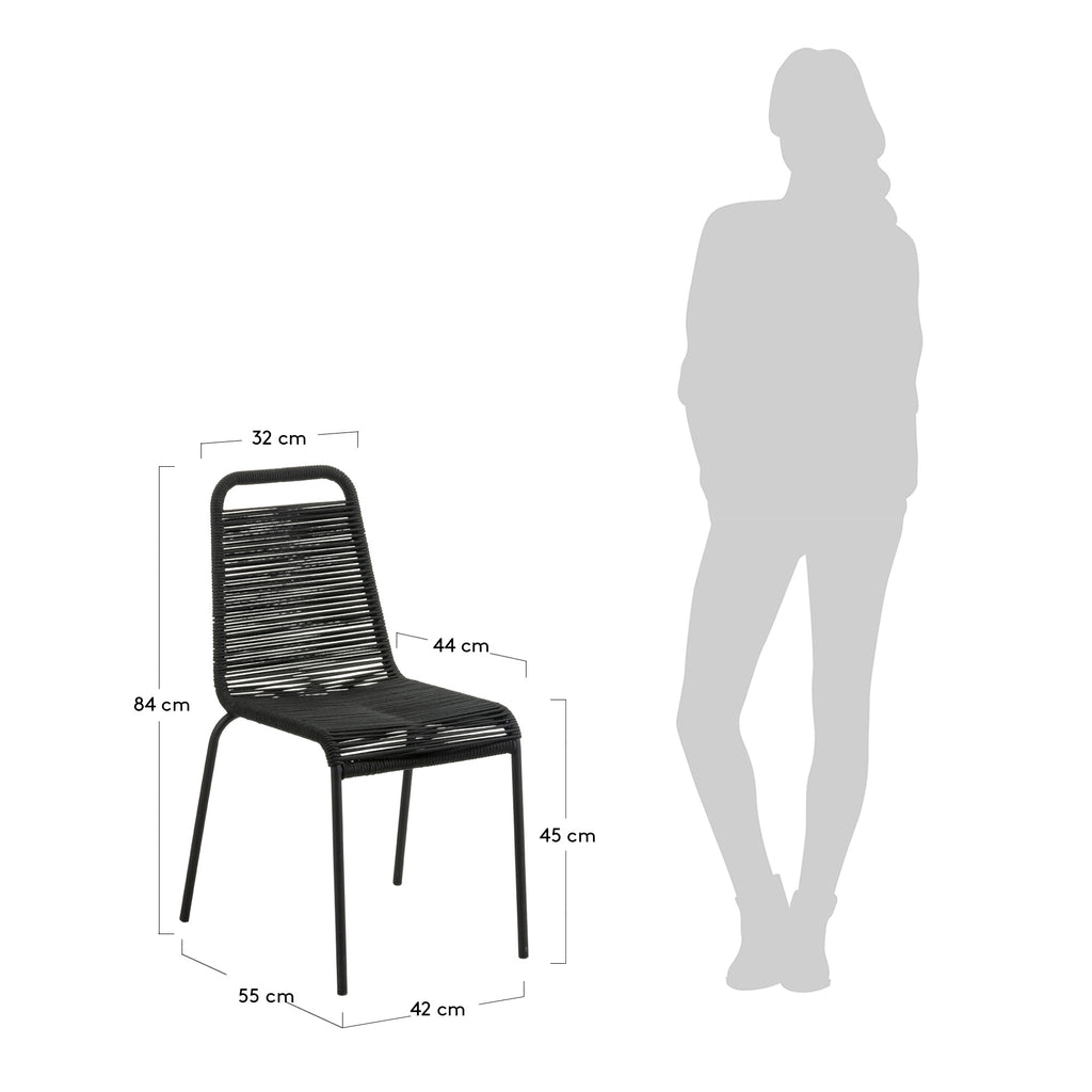 Lambton stackable chair in black rope and steel with black finish