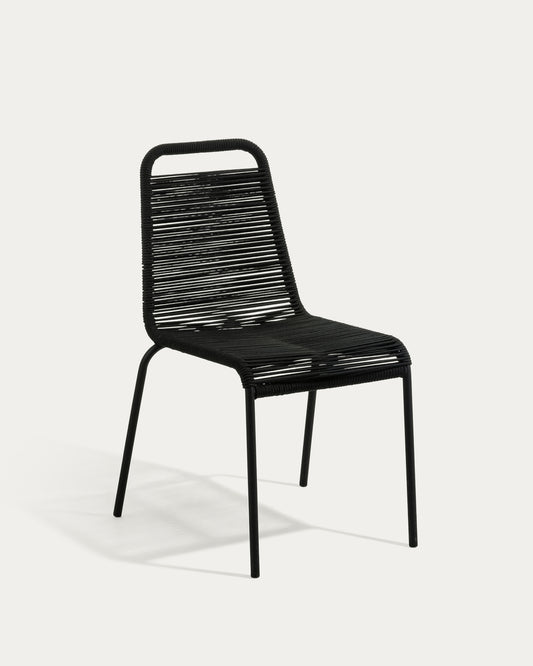 Lambton stackable chair in black rope and steel with black finish