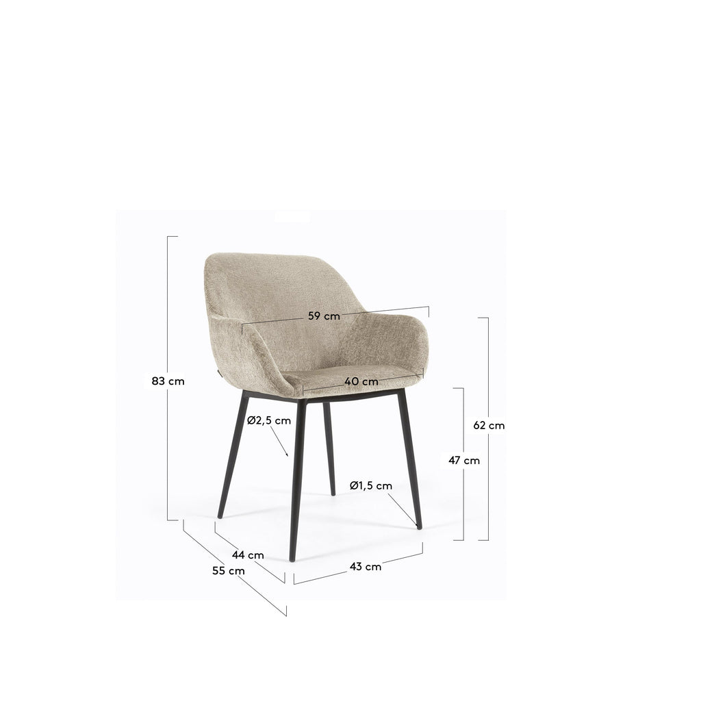 Konna chair in beige chenille with steel legs and painted black finish FR