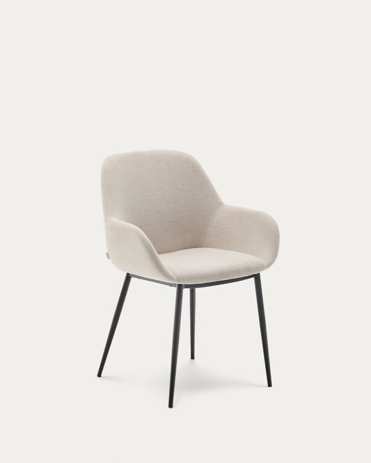 Konna stolica u bež i čeličnim nogama u obojenoj crnoj boji