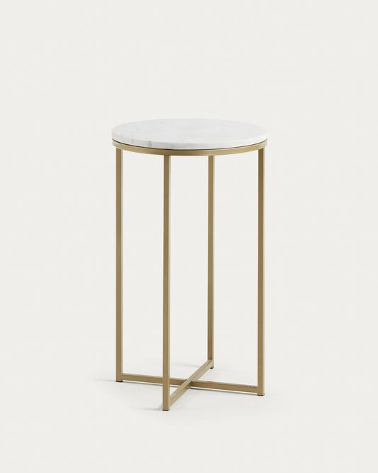 Sheffield pomoćni sto od belog mermera i zlatnih čeličnih nogu Ø 43 cm