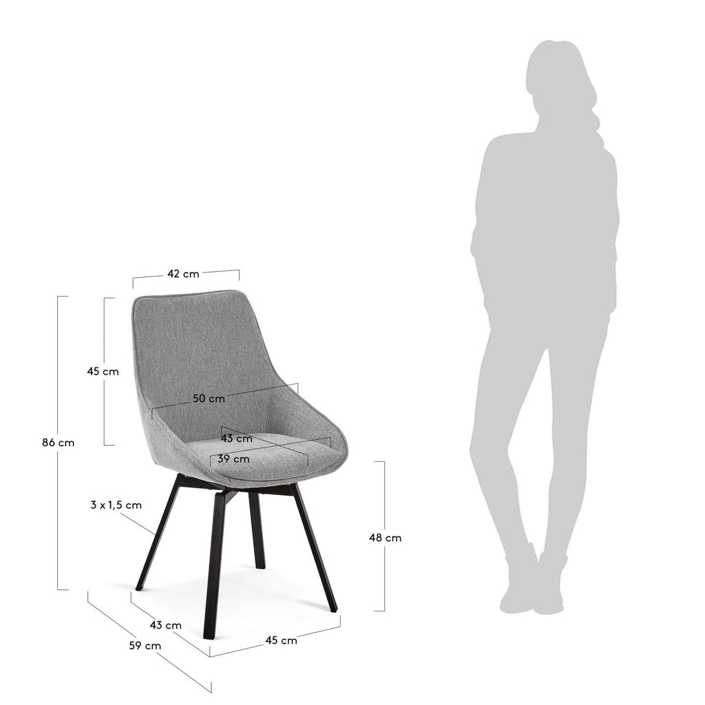 Jenna svetlosiva okretna stolica sa čeličnim nogama sa crnom završnom obradom FSC 100%