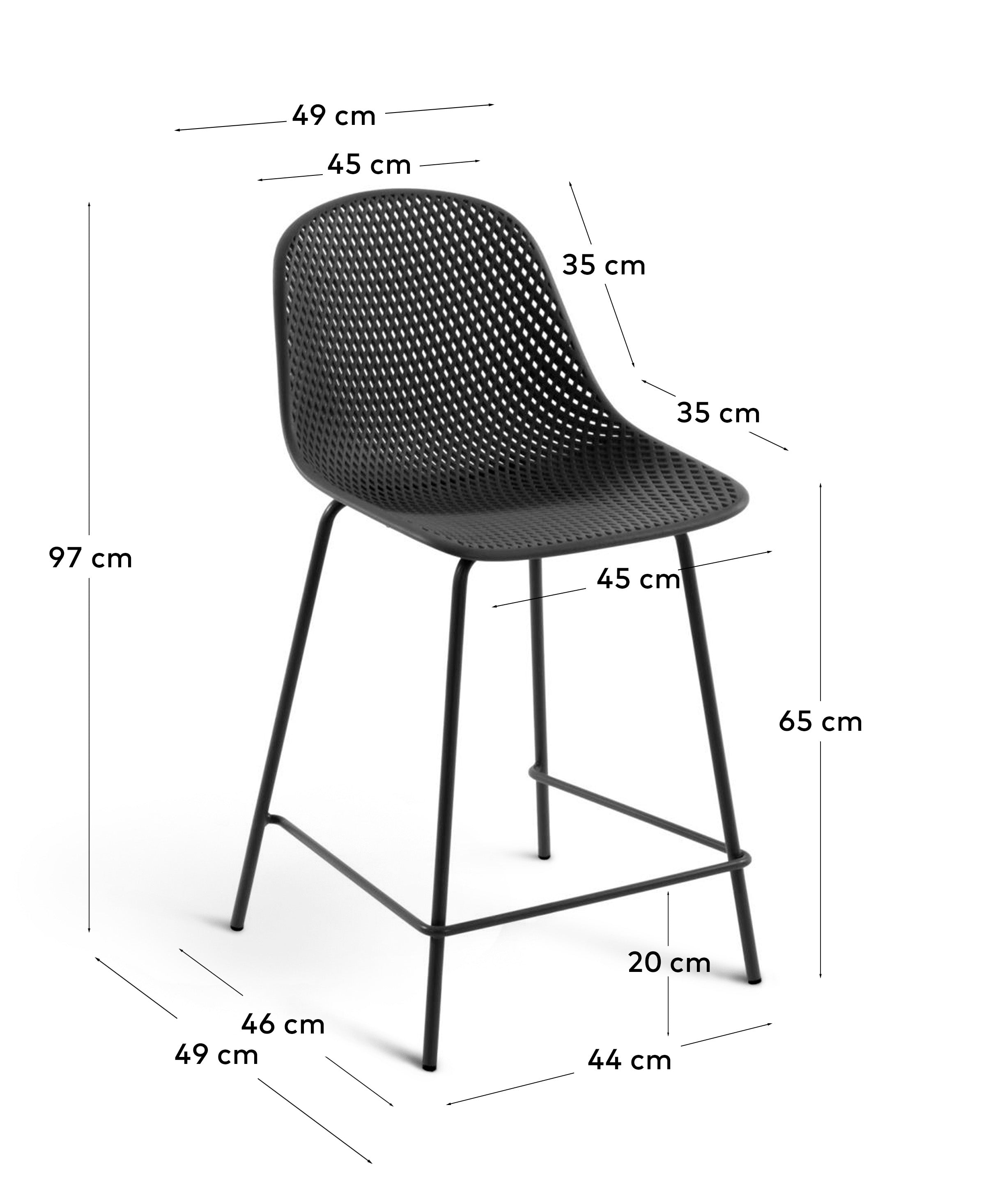 Quinby outdoor stool in grey, height 65 cm