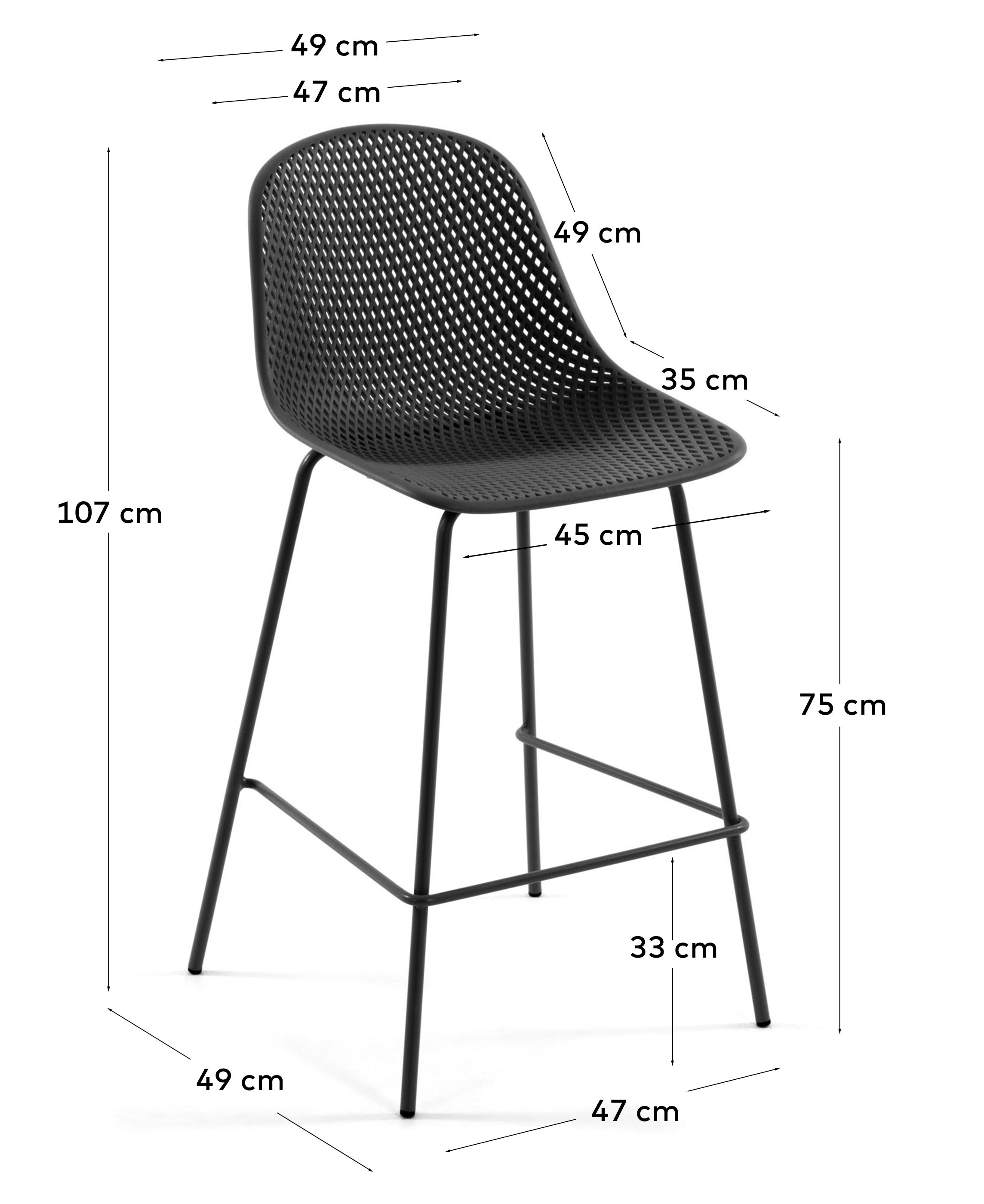 Quinby outdoor stool in grey, height 75 cm