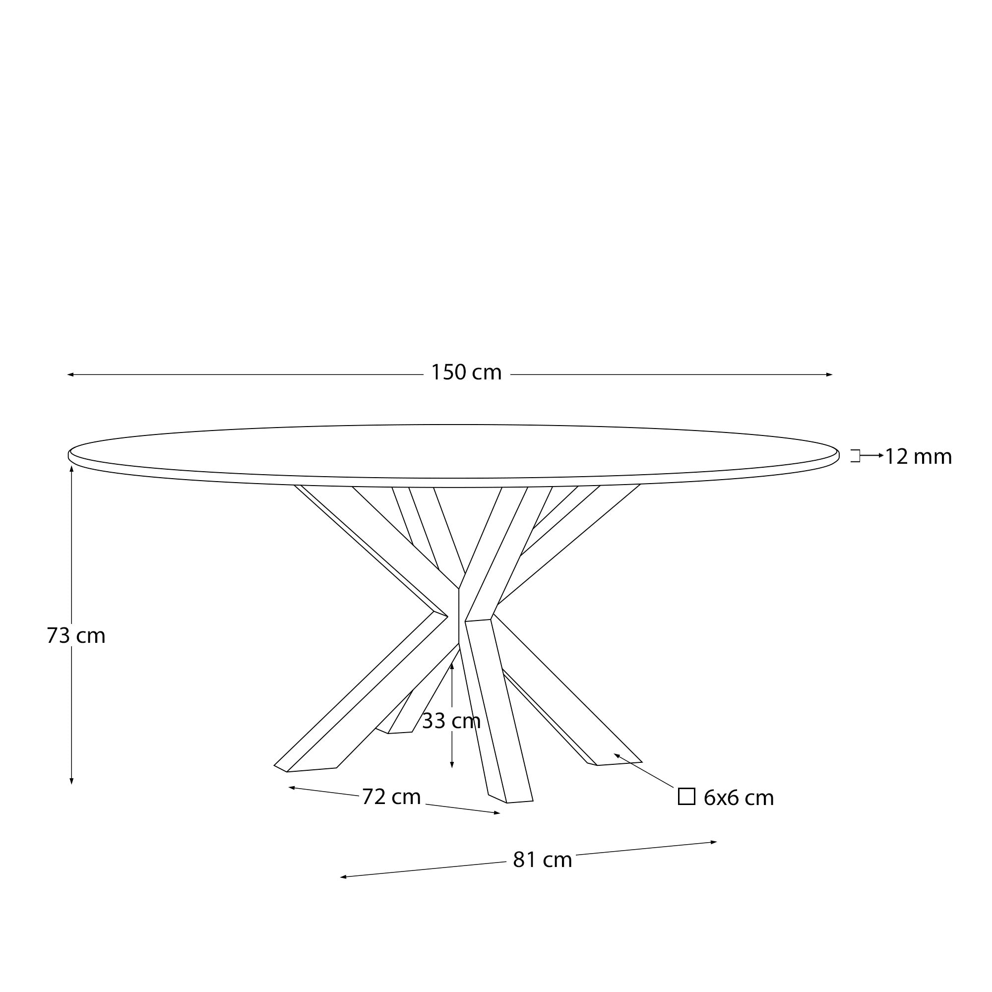 Argo okrugli sto od crnog stakla sa crnim čeličnim nogama, Ø 150 cm