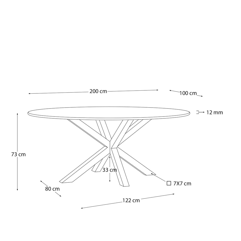 Argo oval table made of glass and steel legs with white finish Ø 200 x 100 cm