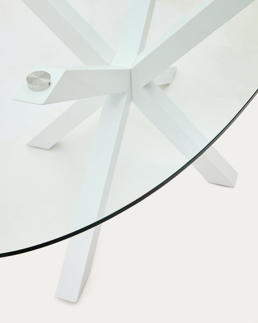 Argo oval table made of glass and steel legs with white finish Ø 200 x 100 cm