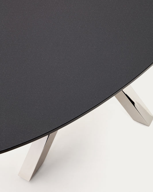 Argo oval table made of matte black glass and steel legs Ø 200 x 100 cm