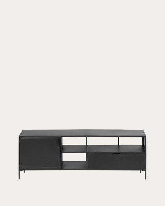 Shantay metalna TV komoda u crnoj lakiranoj završnoj obradi sa 1 vratima i fiokom, 150 x 50 cm