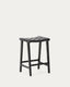 Calixta stool in leather and solid mahogany wood with black finish, 67 cm height