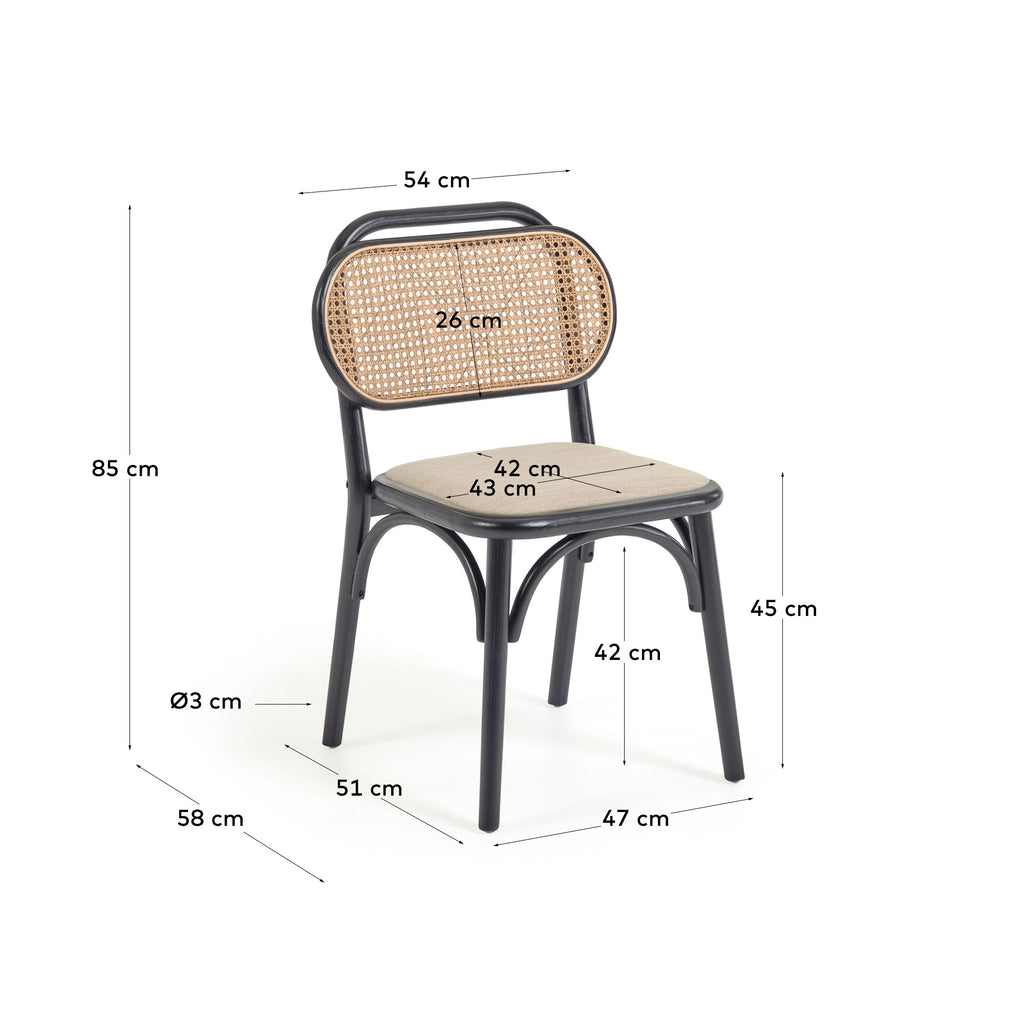 Doriane stolica od punog bresta sa crnim lakom i tapaciranim sedištem