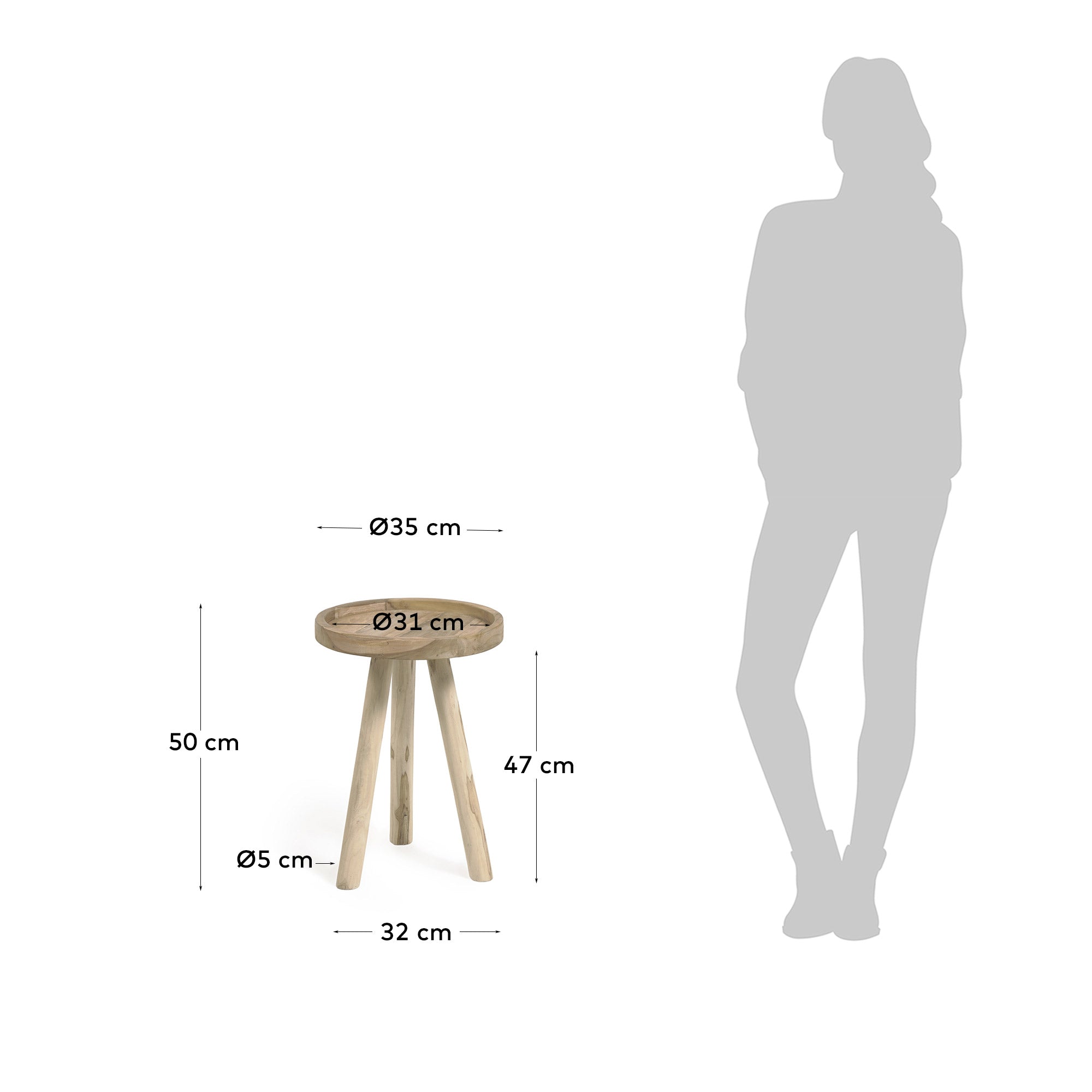Glenda okrugli pomoćni sto od masivnog tikovog drveta, Ø 35 cm