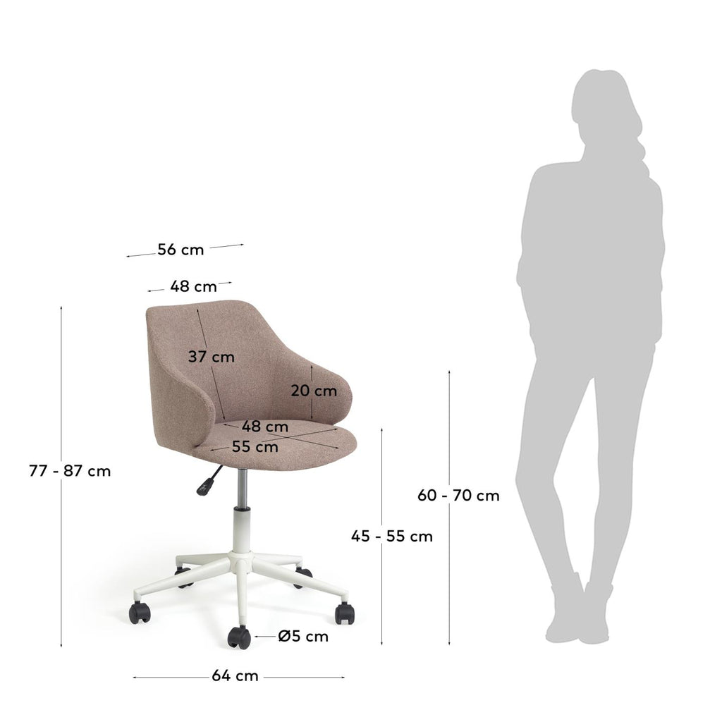 Einara roze kancelarijska stolica i noge od čelika u mat beloj boji