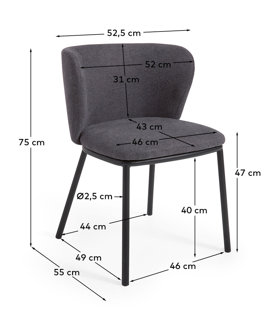 Ciselia stolica od tamno sivog ženila i čeličnih nogu sa crnom završnom obradom FSC Mik Credit