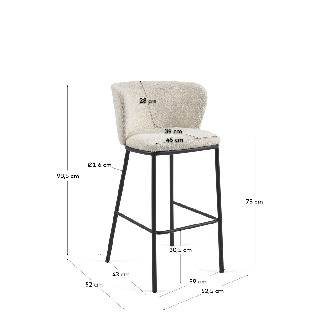 Ciselia chair with white buckle and black steel legs, height 75 cm FSC Mix Credit