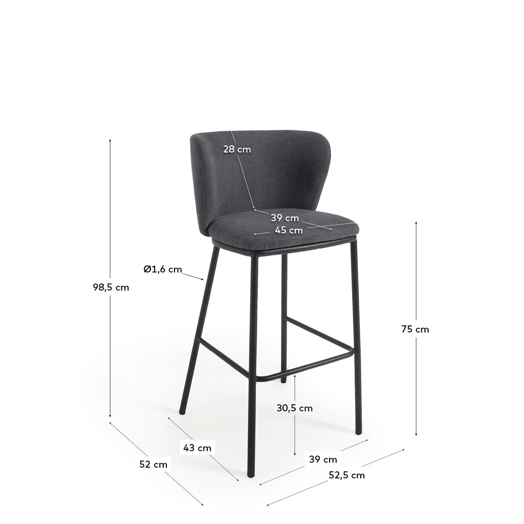 Ciselia stolica u tamno sivom ženilu i crnim čeličnim nogama 75 cm FSC Mik Credit