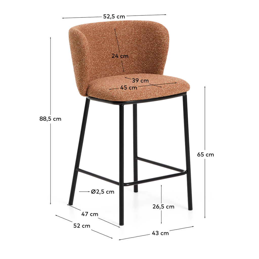 Ciselia stočić od terakota debele šenil presvlake sa čeličnim nogarima u crnoj, FSC Mix Credit 65 cm