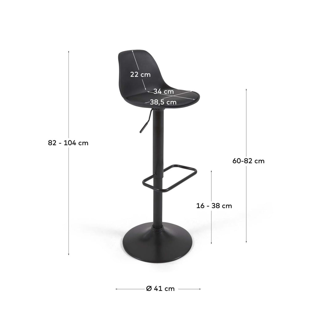 Orlando-t bar stool - black synthetic leather and matt black steel 60-82 cm