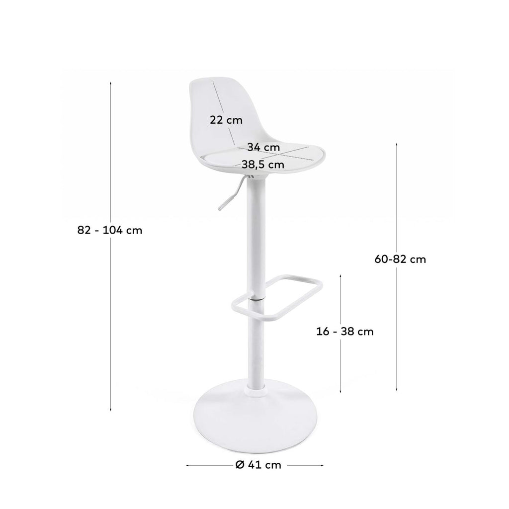 Orlando-t bar stool white synthetic leather and matt white steel 60-82 cm