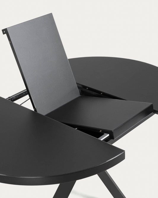 Vashti extendable round glass table with steel legs with black finish Ø 120 (160) cm