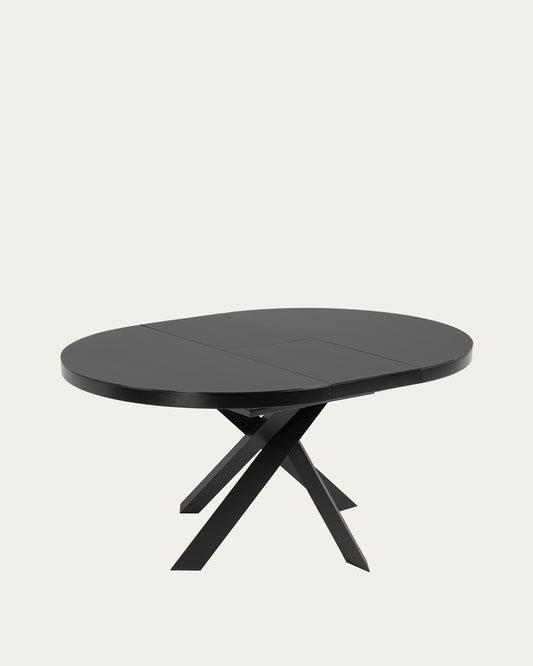 Vashti extendable round glass table with steel legs with black finish Ø 120 (160) cm